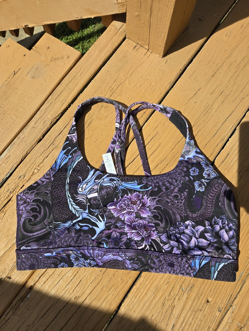 lululemon athletica Purple Floral Strappy Sports Bra with Teal Accents